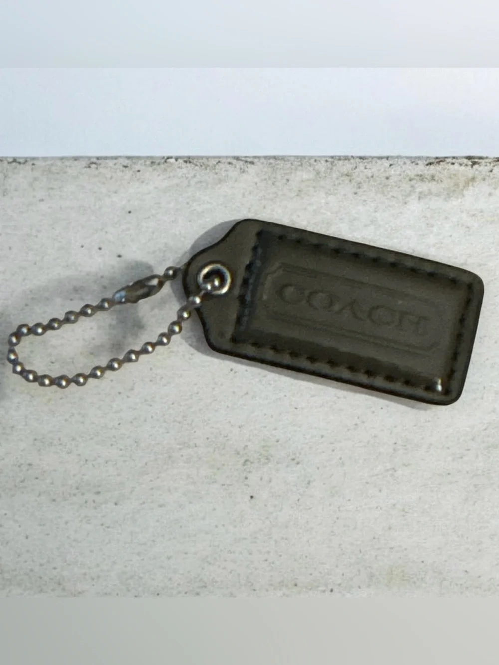 Coach Black Leather Embossed Tag Key Chain
